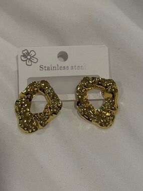 Gold Organic Textured Stainless Steel Stud Earrings